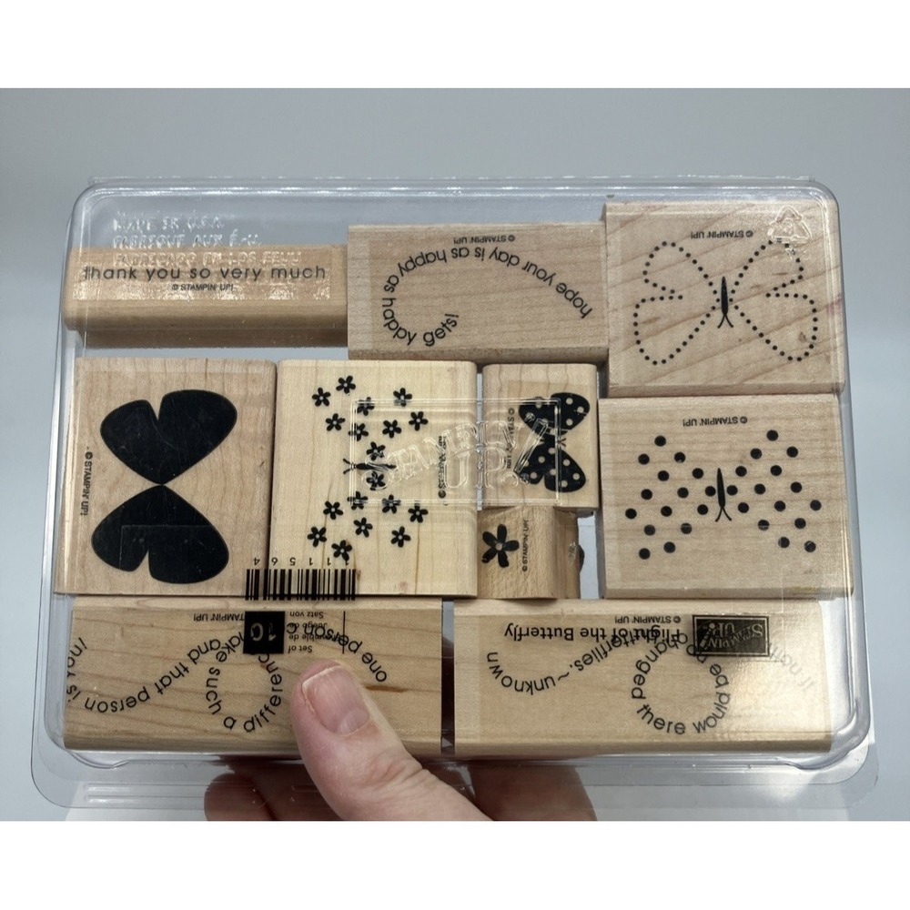 Stampin Up Flight Of The Butterfly Set of 10 Wood Stamps Happy Thank You Flower - Picture 4 of 11